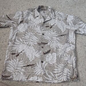 Men's Casual Button Down Shirt - Gray Tropical Print